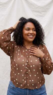 LC Lauren Conrad Plus Size Shirred Neck Polka Dot Blouse